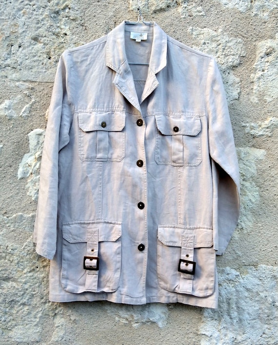 Vintage women's jacket linen beige , Jacket vintag
