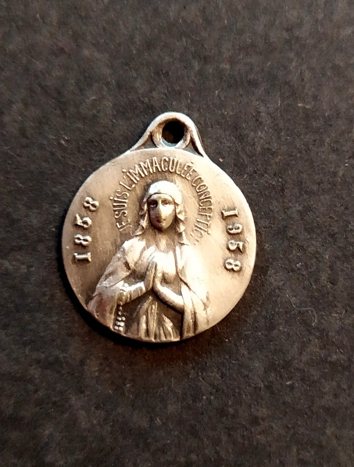 Medaille Religieuse Centenaire de Lourdes 1958 Vierge Immaculée Sainte Bernadette Medal Vintage Cent