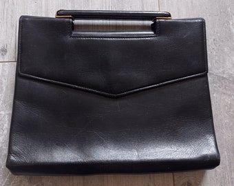 Small vintage handbag in black leather from the 60s vintage handbag purse black leather sixties.