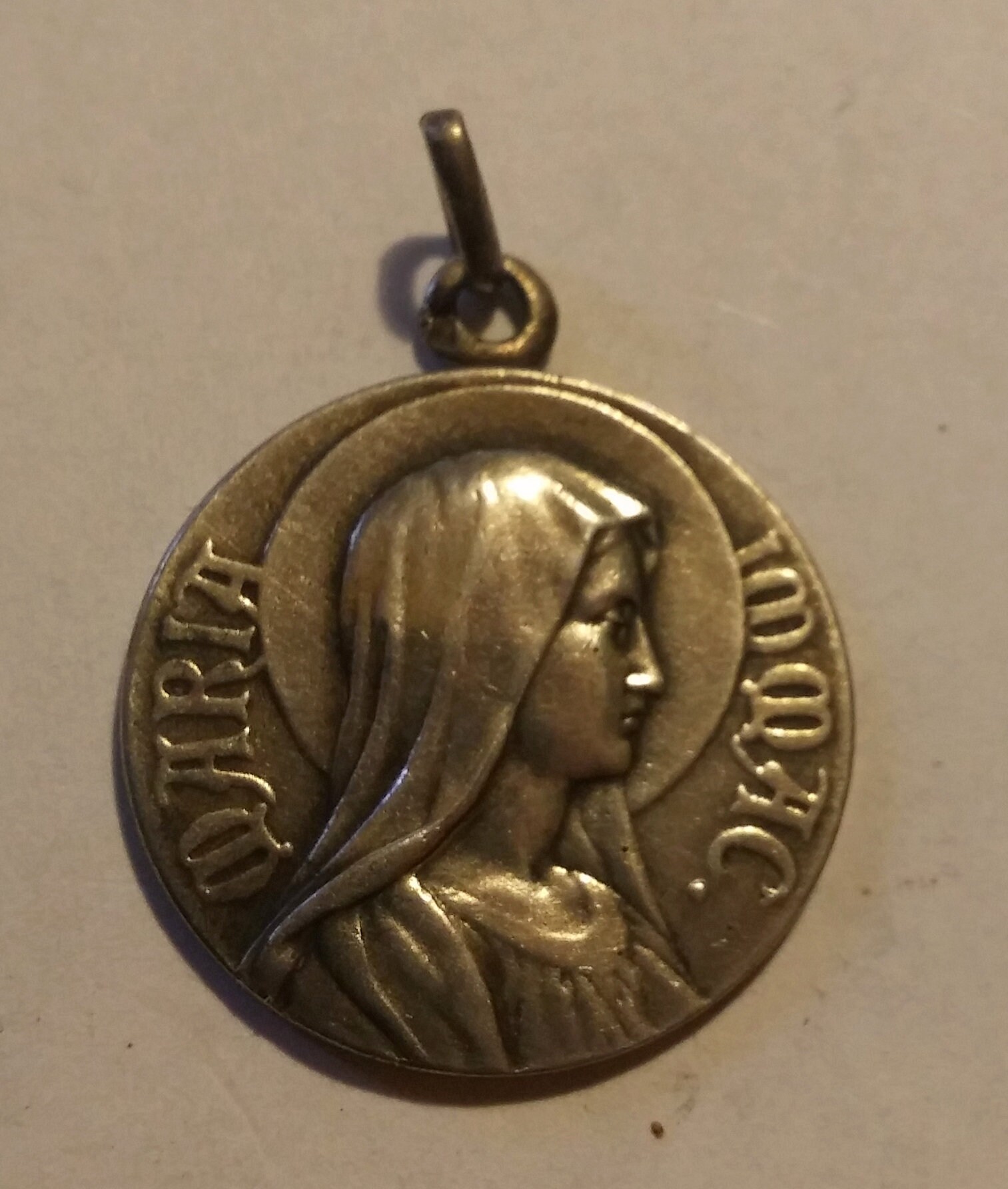 Vintage Silver Religious Medal Monogram Lourdes Maria Marie Medaille Ancienne Argent 800