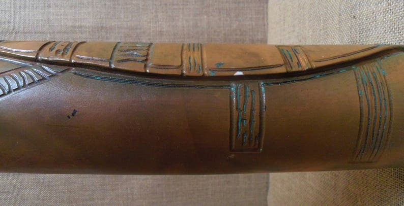 Vase Tube Ceramique Terre Sigillée Soliflore, Signé, Déco Mud Raku Ceramic Orange Engraved , Gravé