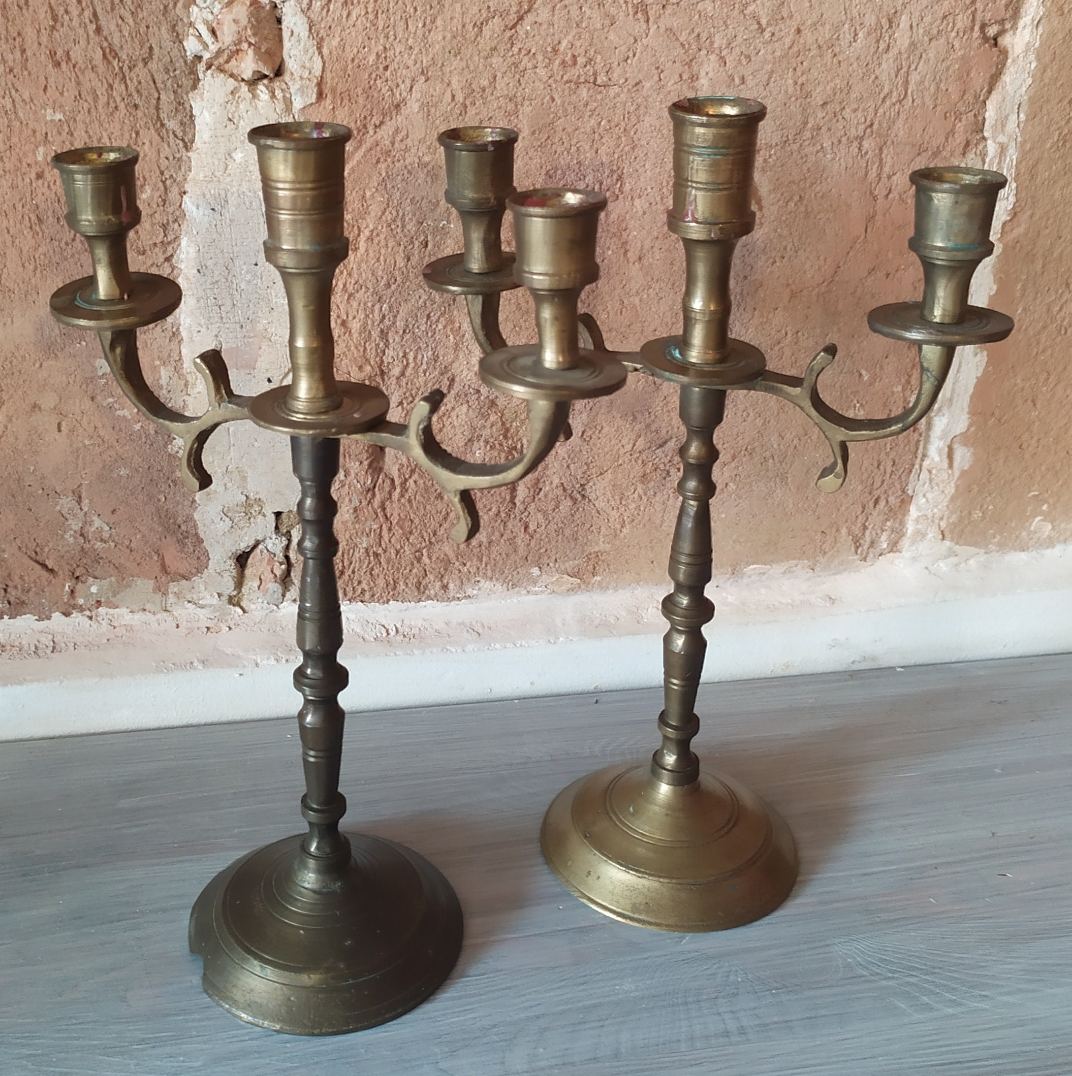 Paire Chandeliers Anciens Bronze Candélabres Bougeoirs