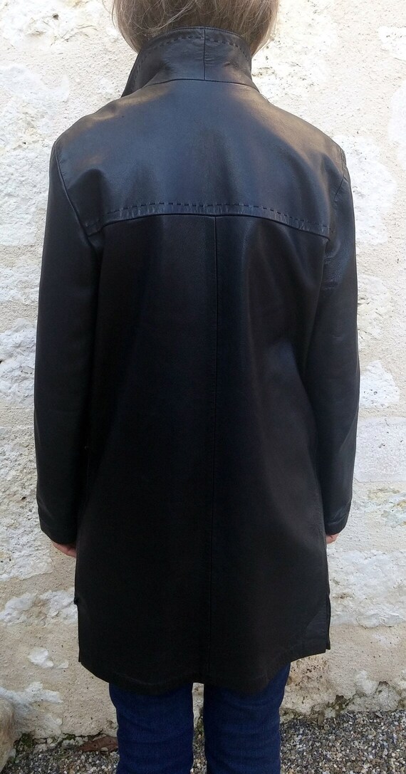 Vintage three-quarter coat leather black jacket w… - image 3