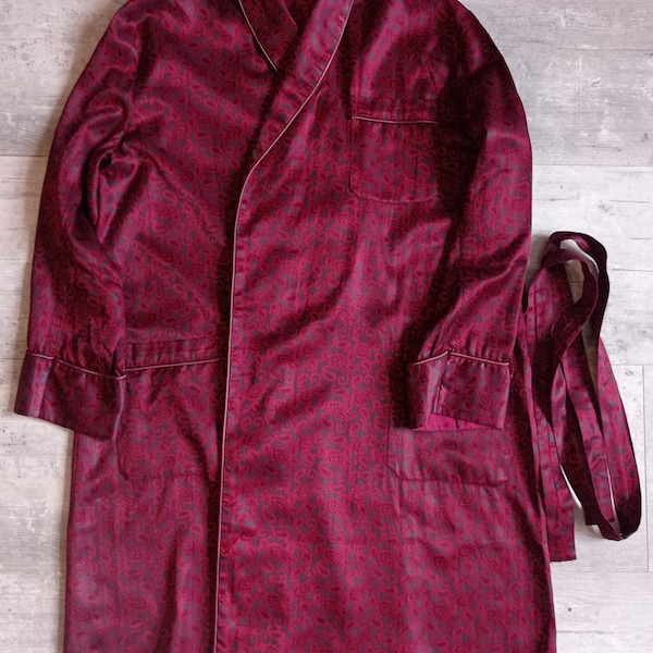 Robe de chambre homme vintage coton bordeaux molletonné peignoir