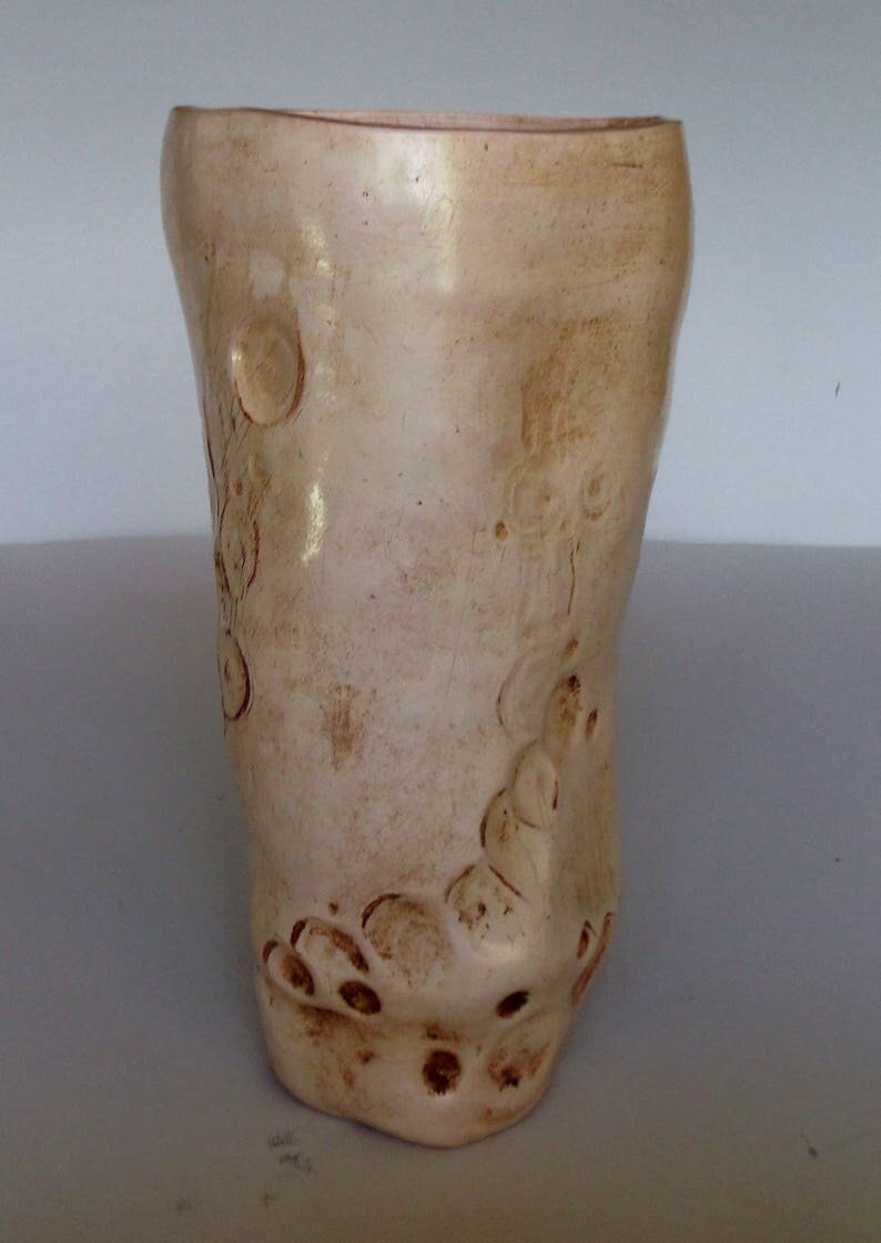 Vase Céramique Raku Terre Sigillée Écru Brun