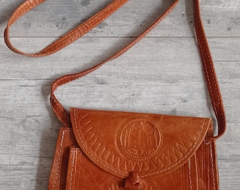 Vintage natural leather shoulder bag mini vintage bag in brown leather