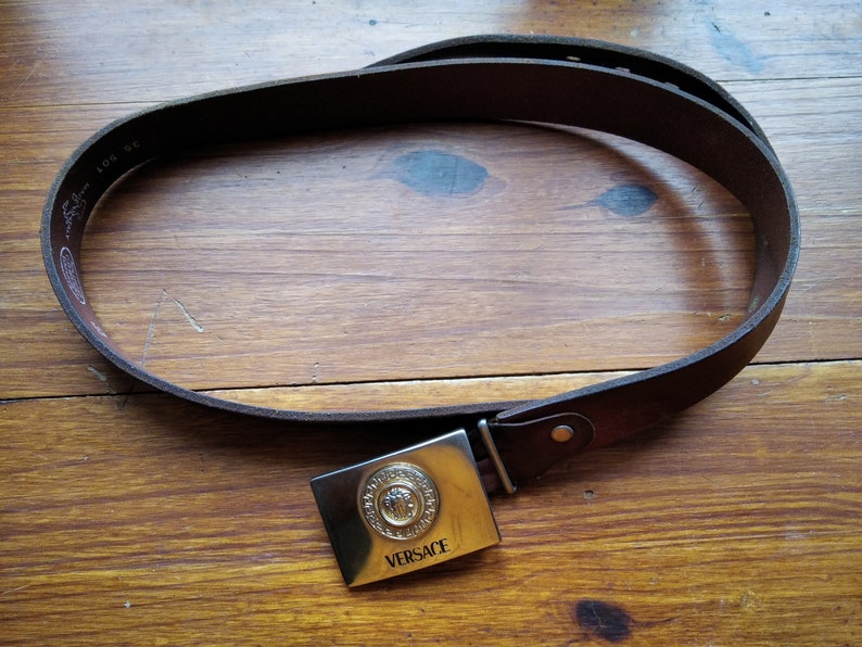 Vintage French leather man belt Ceinturon man full flower leather vintage belt,Versace buckle