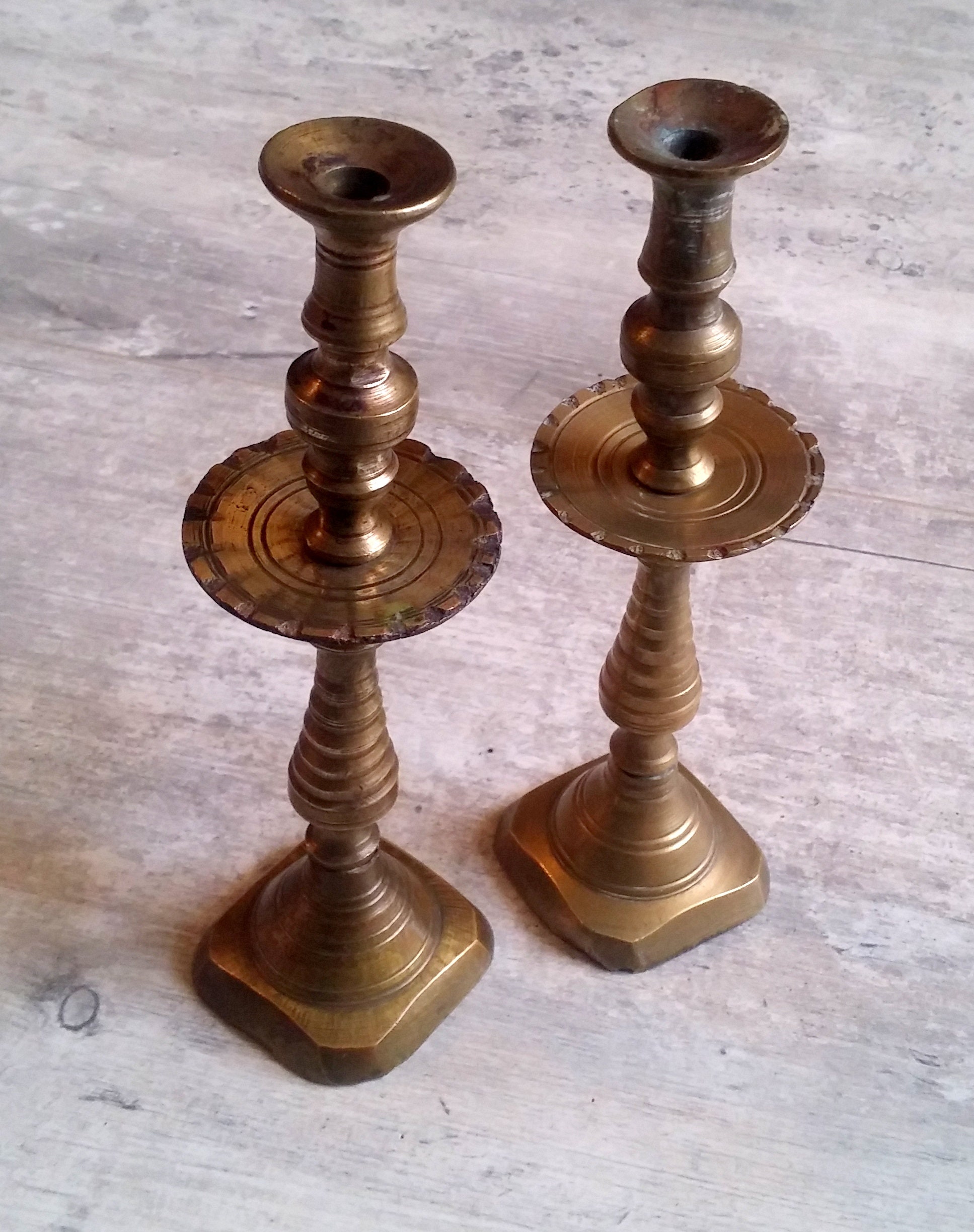 Paire Bougeoirs Bronze Xixe Vintage 19Th Candlesticks Bronze