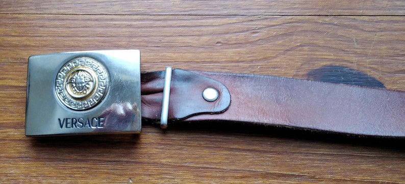 Vintage French leather man belt Ceinturon man full flower leather vintage belt,Versace buckle