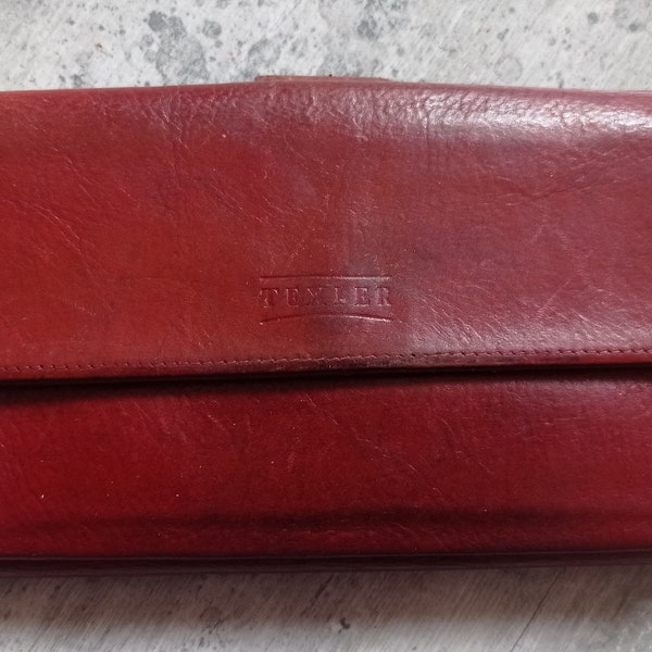 Grand portefeuille vintage et porte monnaie en cuir rouge vintage  TEXIER.