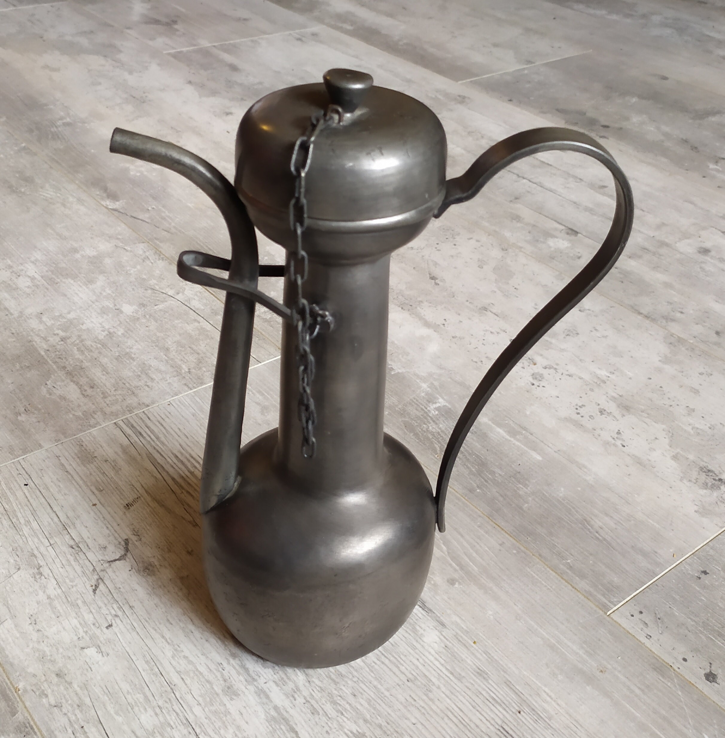 Vintage French Pewter Jug Oiler With Mark Made in France Ancienne Cruche Huilier Étain Poinçonné Jg 