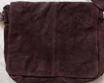 Besace vintage musette en nubuck marron pour homme femme cuir 1990 sac école