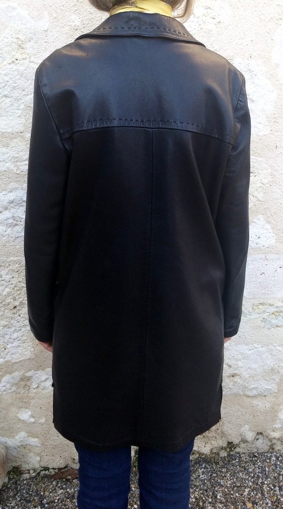 Vintage three-quarter coat leather black jacket w… - image 4