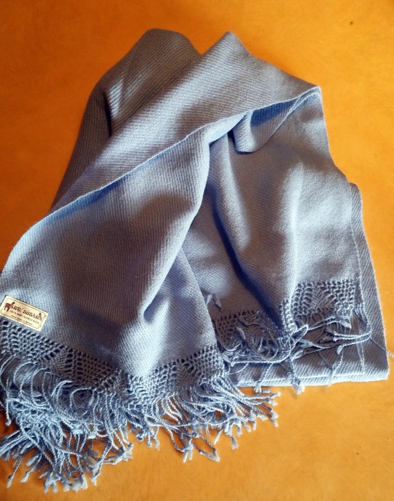Vintage blue scarf Alpaca baby Blue wool scarf Alp