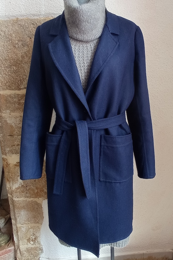 Manteau vintage laine bleu unique année 70  Fait m