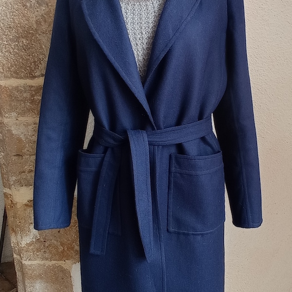 Manteau vintage laine bleu unique année 70  Fait main