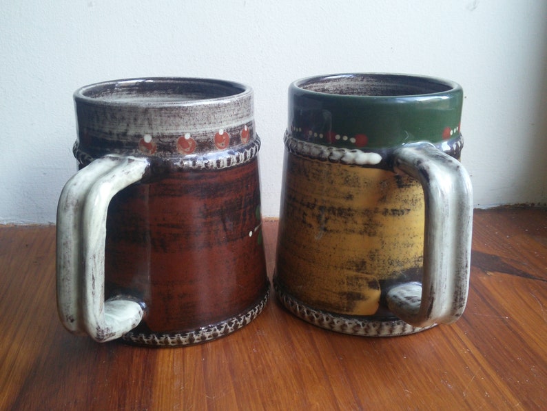 Set vintage KOHLER BIEL pottery cups and jug stoneware Swiss made ceramic mug jar