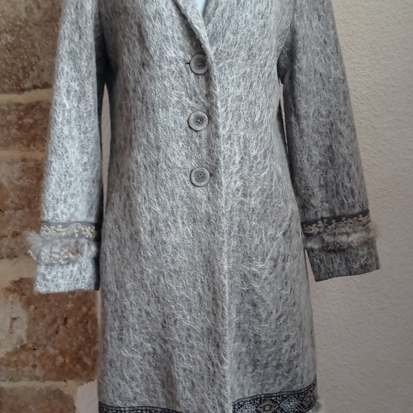 Manteau vintage femme en laine grise T 36 laine alpaga mohair ZAPA