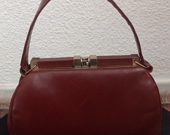 Sac à main vintage en cuir marron 1950 mini sac