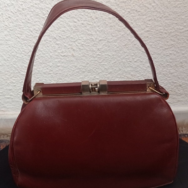 Sac à main vintage en cuir marron 1950 mini sac