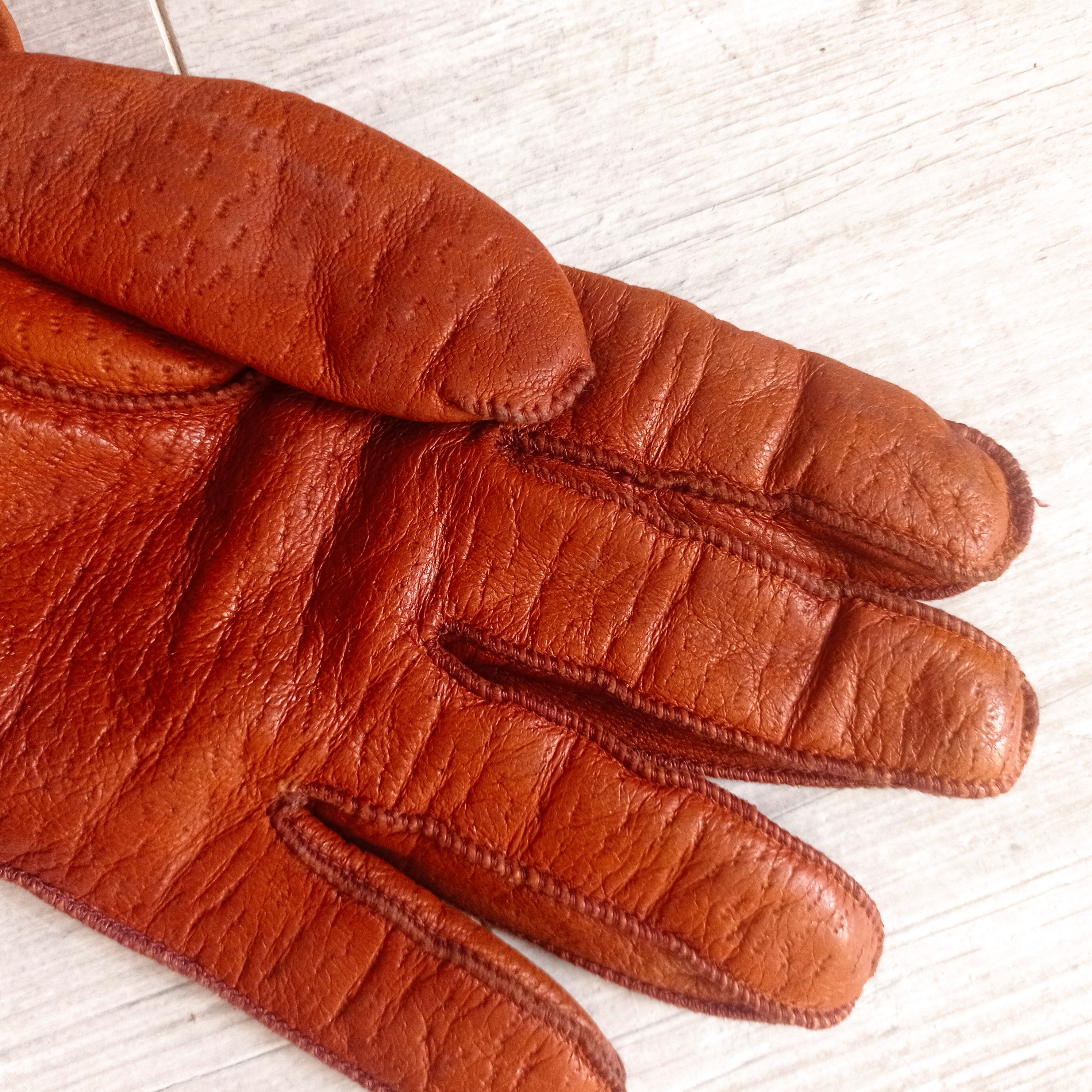 Braune Vintage-Handschuhe aus Pekari-Leder mit Wollfutter für Herren T 8,5