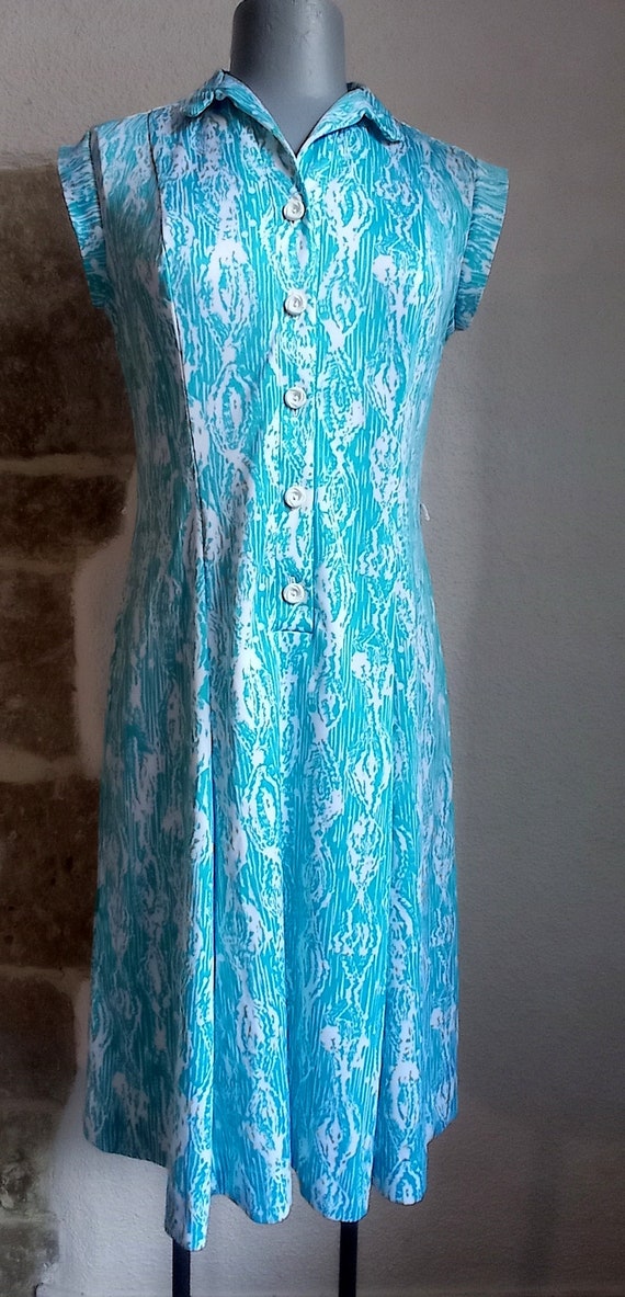 Robe vintage bleue Paul MAUSNER polyester  taille… - image 1