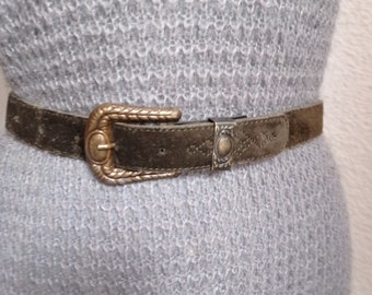 Vintage green nubuck belt for women or children 76 cm