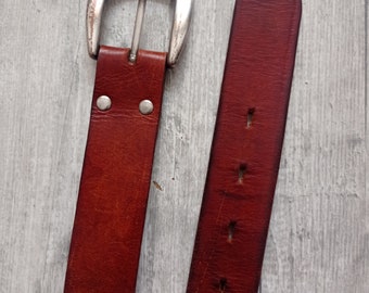 Cinturón vintage para mujer y hombre en piel plena flor, fabricado en Francia 90 cm