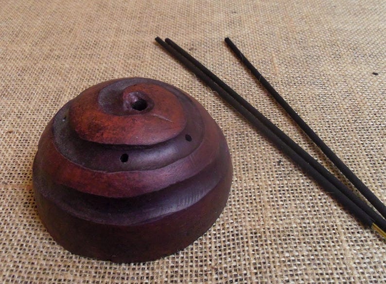 Brûle Encens Céramique Raku Terre Sigillée Rond Spirale Incense Holder Ceramic Spiral Brown