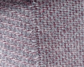 Coupon de tissus vintage en laine tissée gris bordeaux beige  153 cm X 200 cm