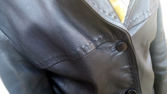 Vintage three-quarter coat leather black jacket w… - image 6