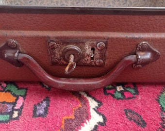 Valise vintage , petit bagage à main année 1960 vintage marron sac à main maquillage