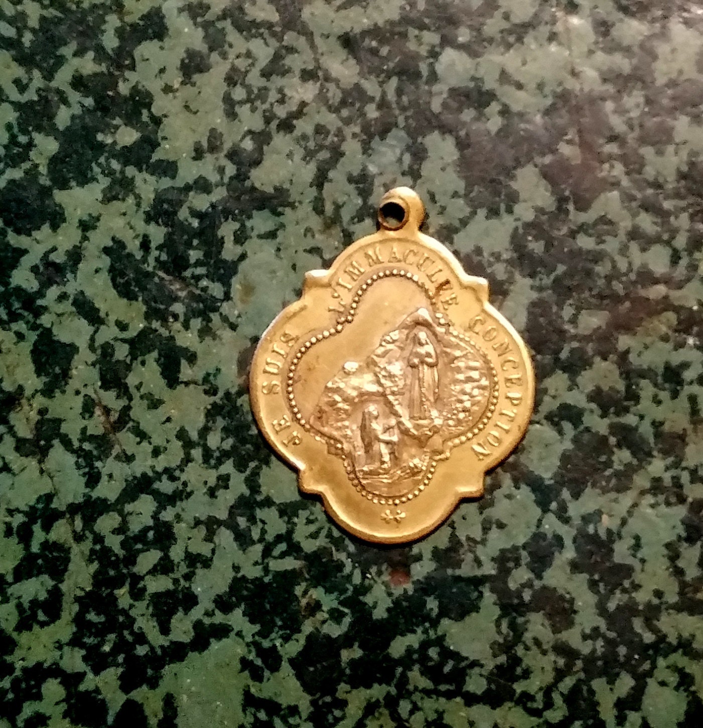 Medaille Religieuse Ancienne Bronze Notre Dame Du Rosaire Lourdes Vierge Medal Vintage Virgo Maria