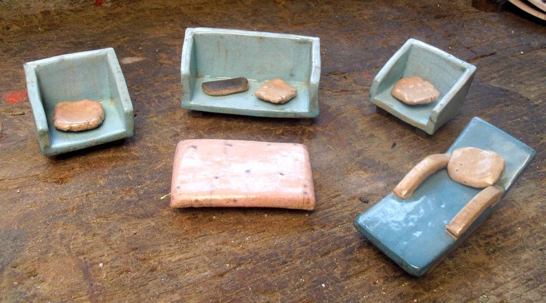 Tiny Raku Dinette Canapé Fauteuils Ceramique Lounge Armchairs Miniature