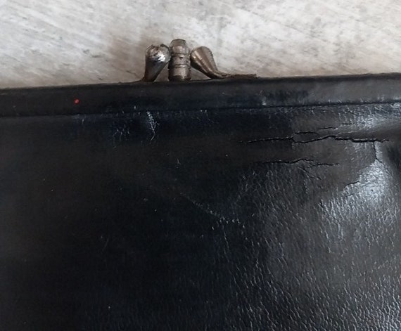 Porte monnaie vintage à clip en cuir noir Purse ,… - image 1