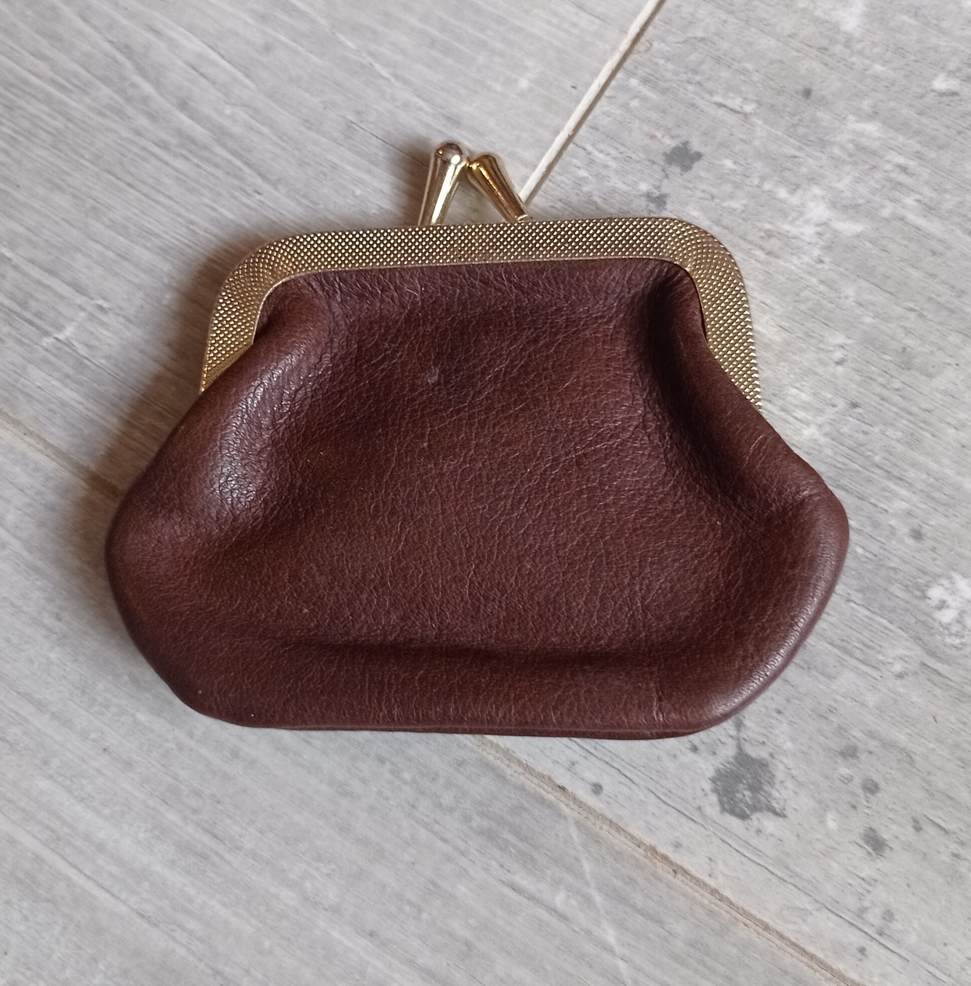 Grandmother's Small Vintage Coin Purse With Clip in Brown 