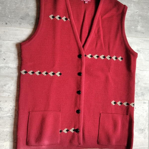 Gilet sans manches en pure laine vintage  rouge unisexe Taille 38 40 Bernard Made in France