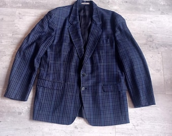 Veste vintage pour homme pure laine bleu noir vert à petits carreaux Daniel Corot Paris