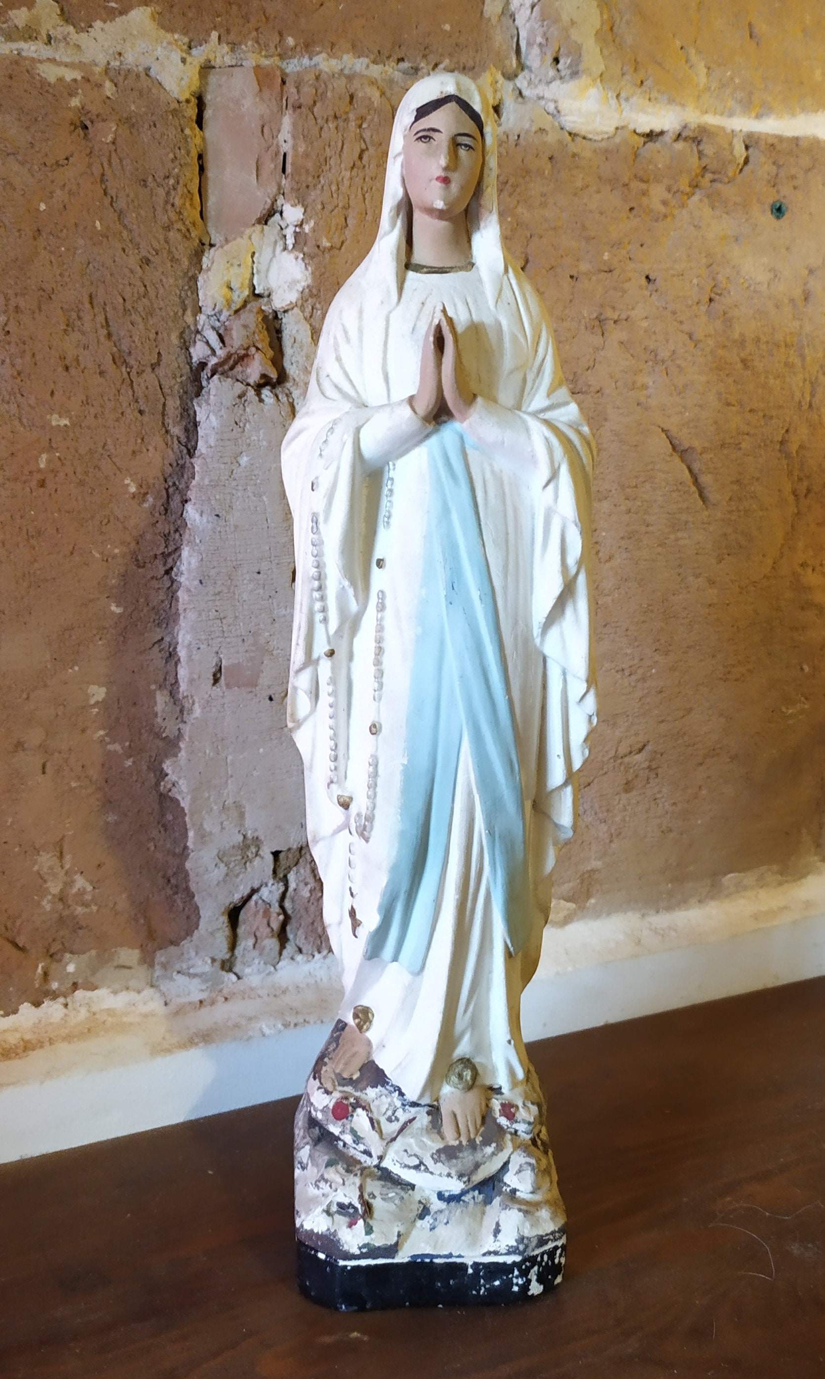 Ancienne Statue Vierge Marie Plâtre 1930 Antique Our Lady Mary Plaster Religiosa