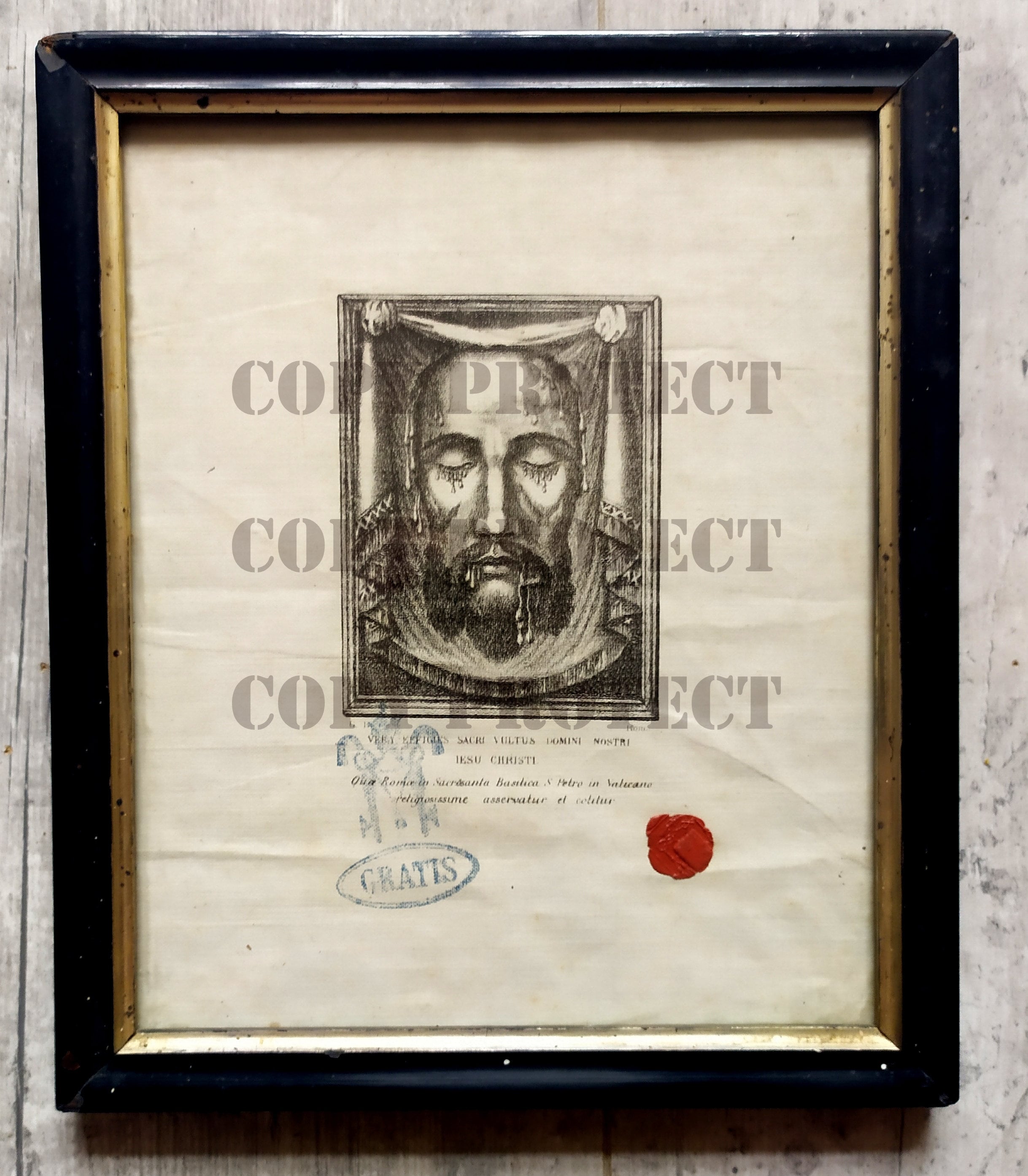 Rare Tableau Effigie Jesus Christ 1886 Cachet Cire Vatican Basilique Saint Pierre Pape Léon Xiii