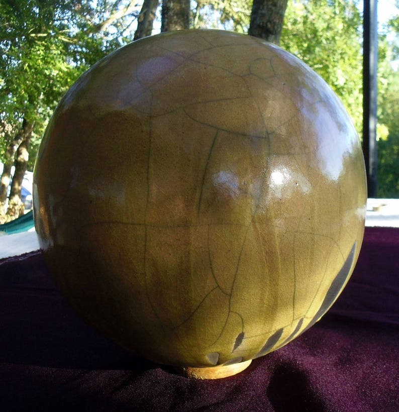 Sphère Cuisson Raku , Couleur Jaune Foncé , Globe Céramique, Poterie Ball Ceramic Raku