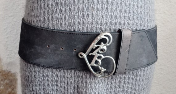 Large ceinture vintage en cuir gris LPB Etsy France