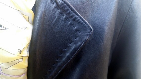 Vintage three-quarter coat leather black jacket w… - image 8