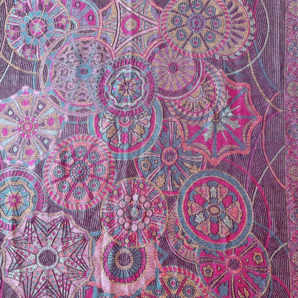 Echarpe vintage mauve et multicolore  viscose et acrylique