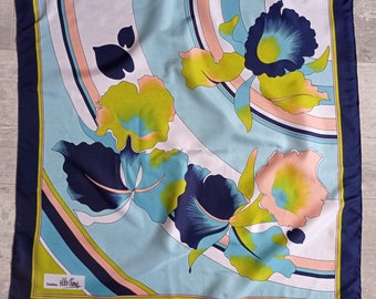 Bufanda vintage de poliamida floral azul verde "Elle Aime"