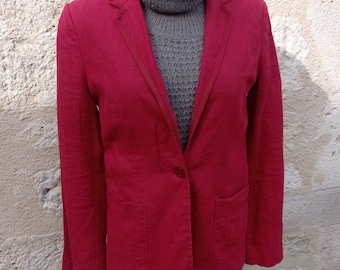 Vintage red linen jacket for women Size 38 BURTON