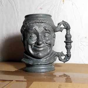 Old tankard face bust religious monk in white iron spelter 19th century