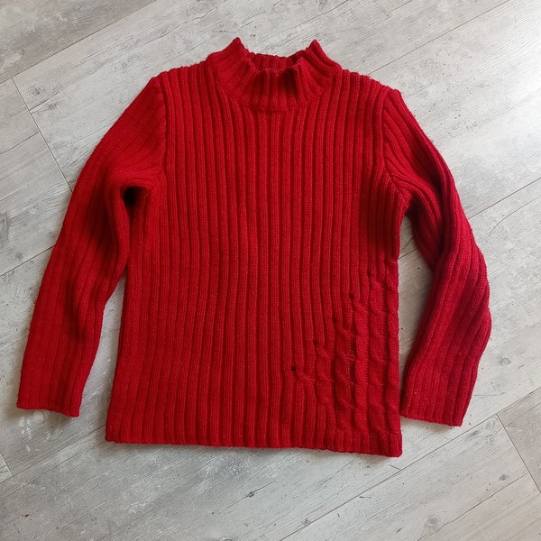 Pull vintage rouge foncé pure laine Bergères de France