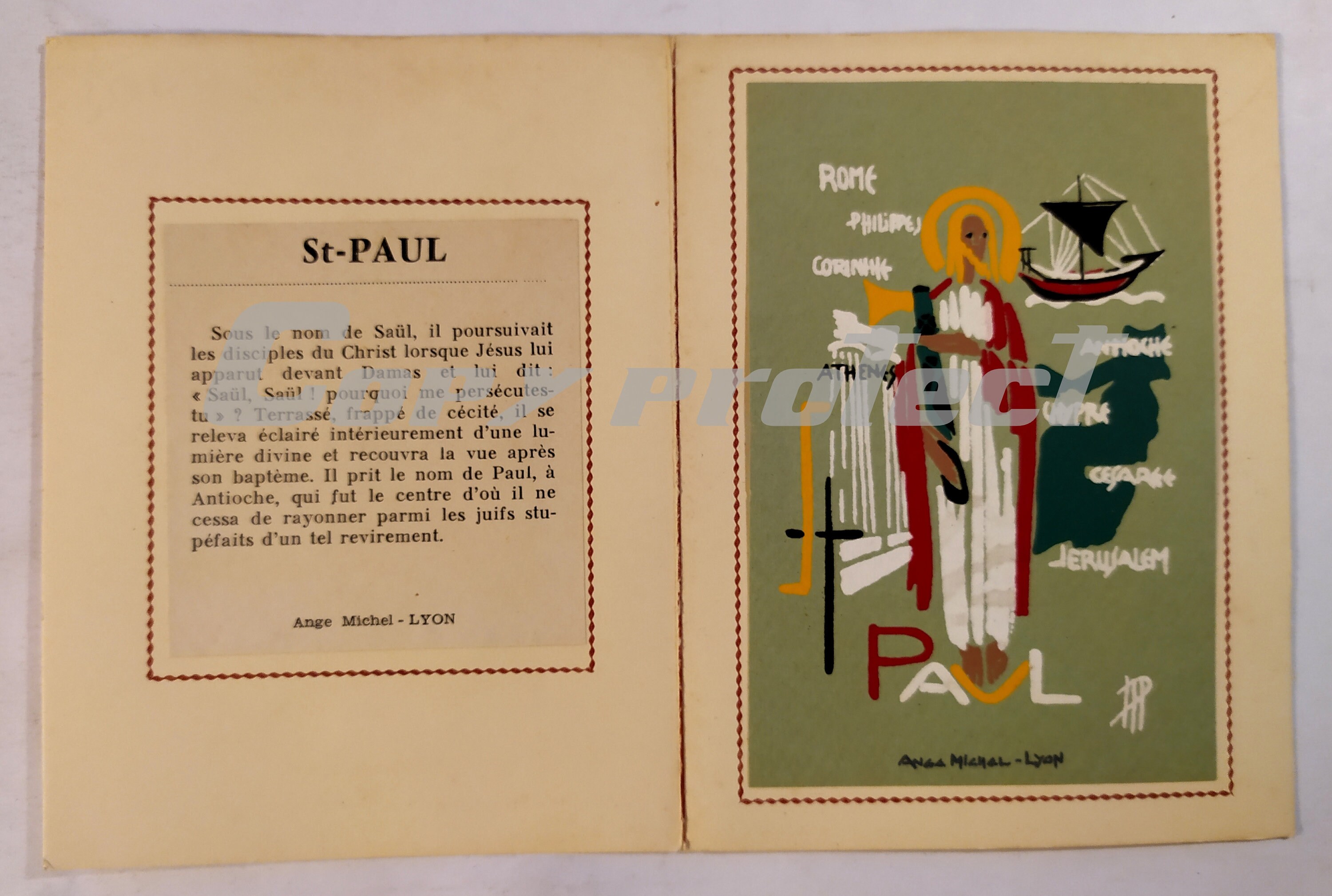 Vintage Religious Card Hand Painted Signed St Paul Ste Bernadette Benoit Jacques Florence Ange Miche