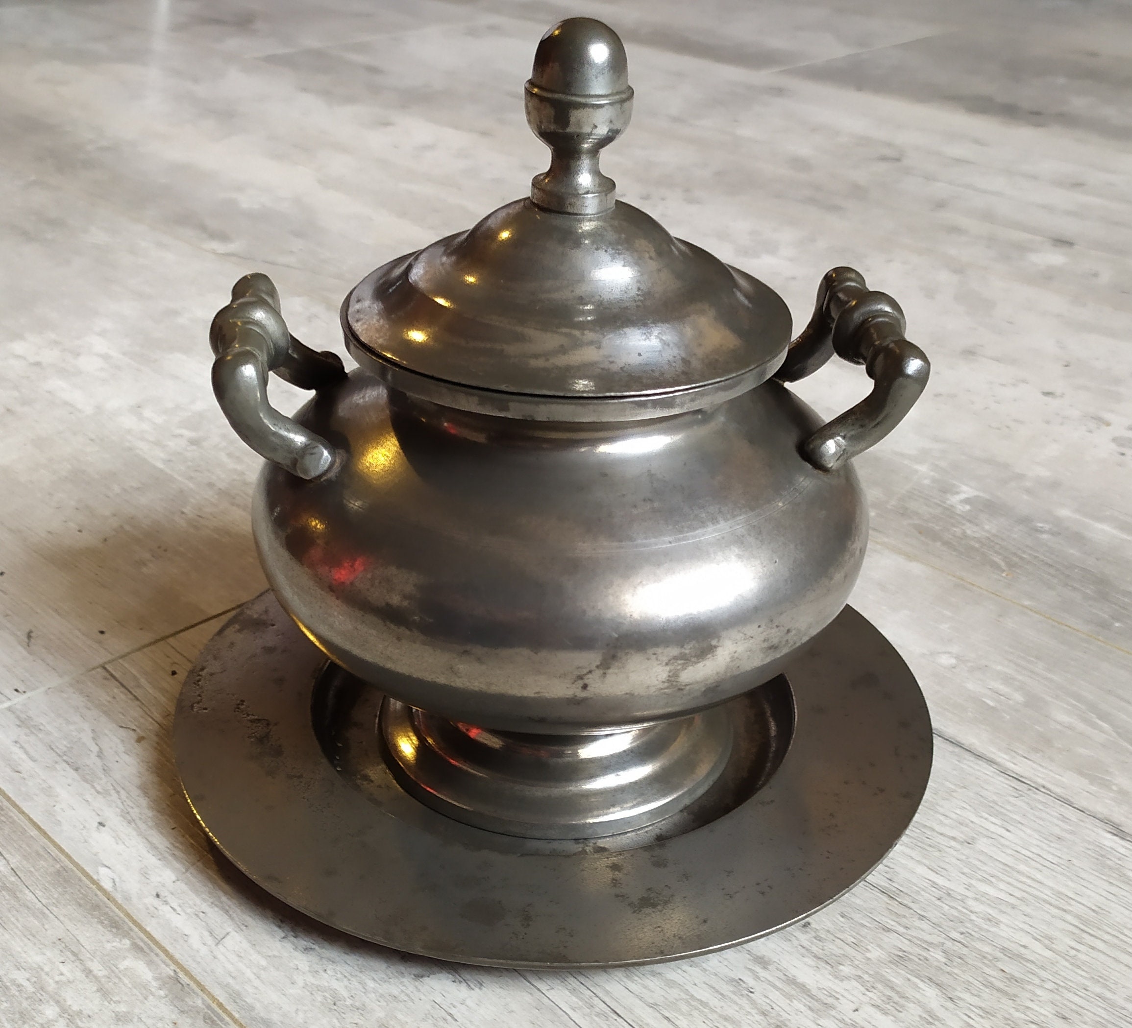Vintage French Pewter Soup Tureen With Mark Made in France Ancienne Soupière Étain Poinçonné Bf Cour